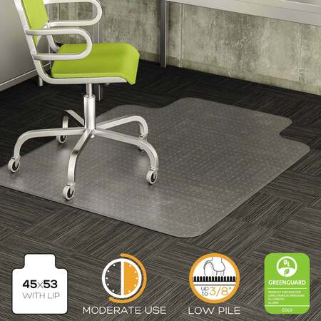 DEFLECTO Chair Mat 45"x53", Traditional Lip Shape, Clear, for Carpet CM13233